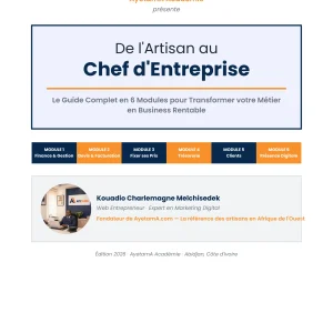 Pour qui est ce pack ? Ce pack de 6 ebooks est fait pour toi si tu es maçon, électricien, plombier, menuisier, mécanicien, peintre, couturier, coiffeur, technicien ou tout autre prestataire de services indépendant — débutant ou expérimenté — qui veut enfin gérer son activité comme un vrai chef d'entreprise. Une question ? Un accompagnement personnalisé ? 📩 Accompagnement@ayetama.com 🌐 www.ayetama.com
